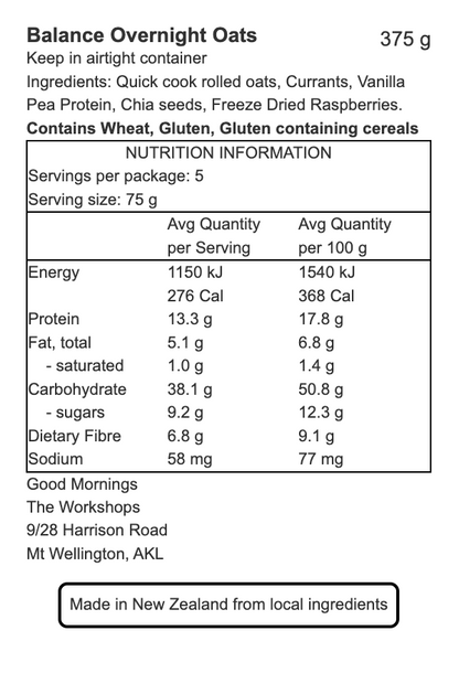 Balance Overnight Oat Mix nutritional information